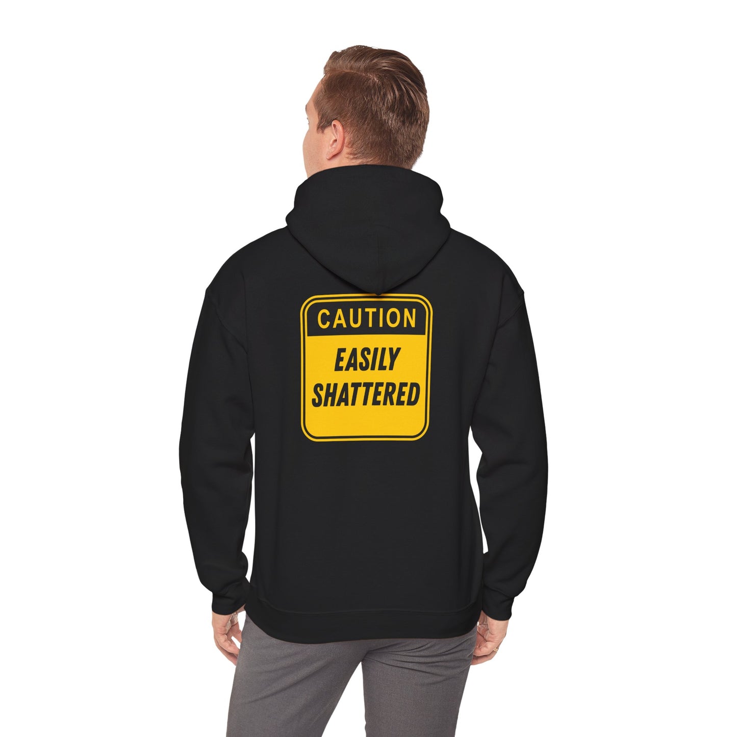 *Funny Rage Room Hoodie – “Caution: Easily Shattered” Stress Relief Sweatshirt – Smash Therapy Apparel