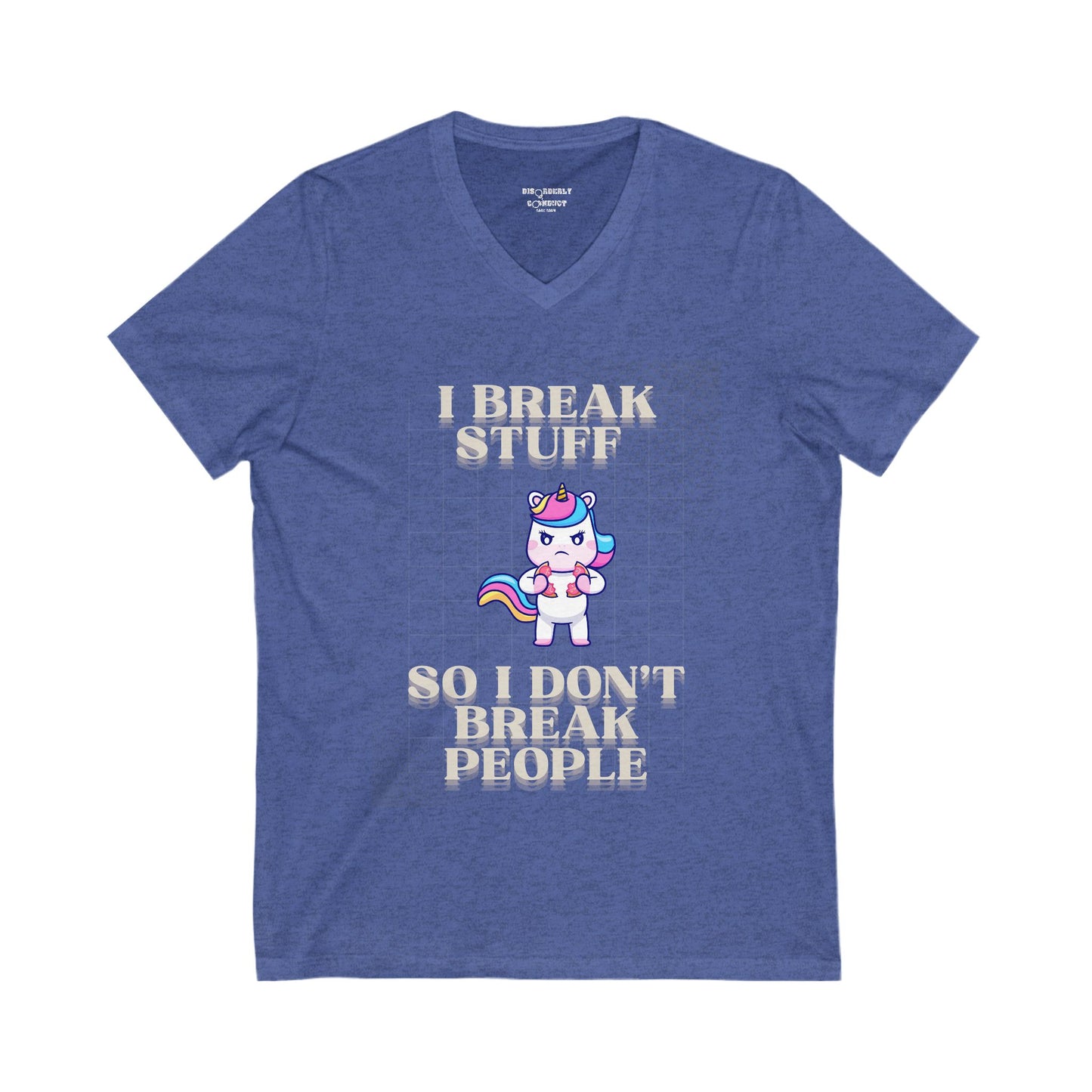 DCRR Custom Tee - I BREAK STUFF SO I DON'T BREAK PEOPLE - Unisex Jersey Short Sleeve V-Neck Tee