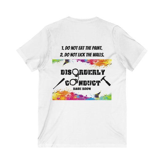 Paint Rules! Disorderly Conduct Rage Rooms Paint Splatter Unisex Jersey Short Sleeve V-Neck Tee