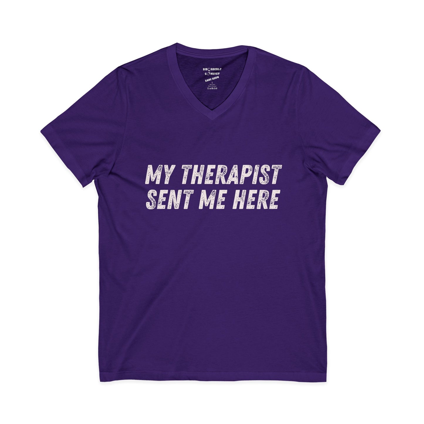 Funny Rage Room T-Shirt – “My Therapist Sent Me Here” Stress Relief Shirt – Smash Therapy Apparel - Disorderly Conduct Rage Rooms