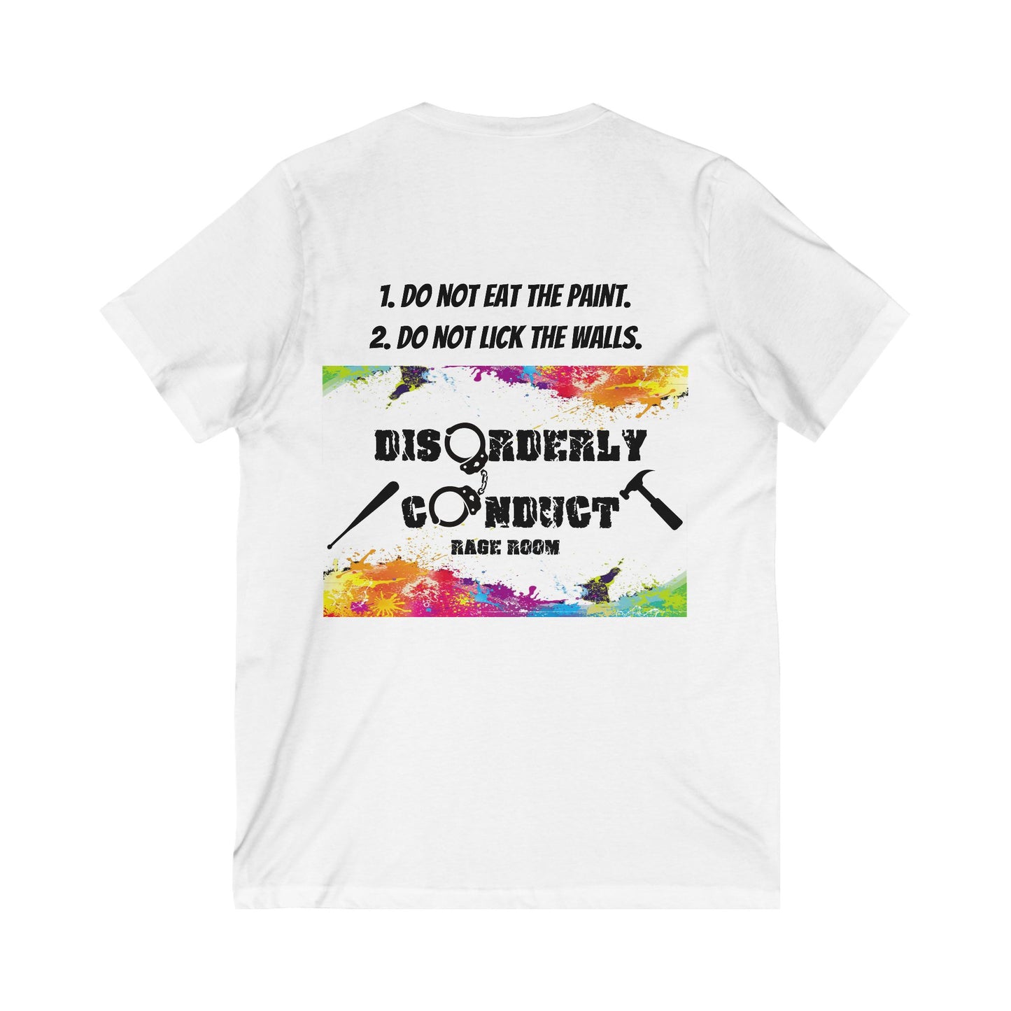Paint Rules! Disorderly Conduct Rage Rooms Paint Splatter Unisex Jersey Short Sleeve V-Neck Tee