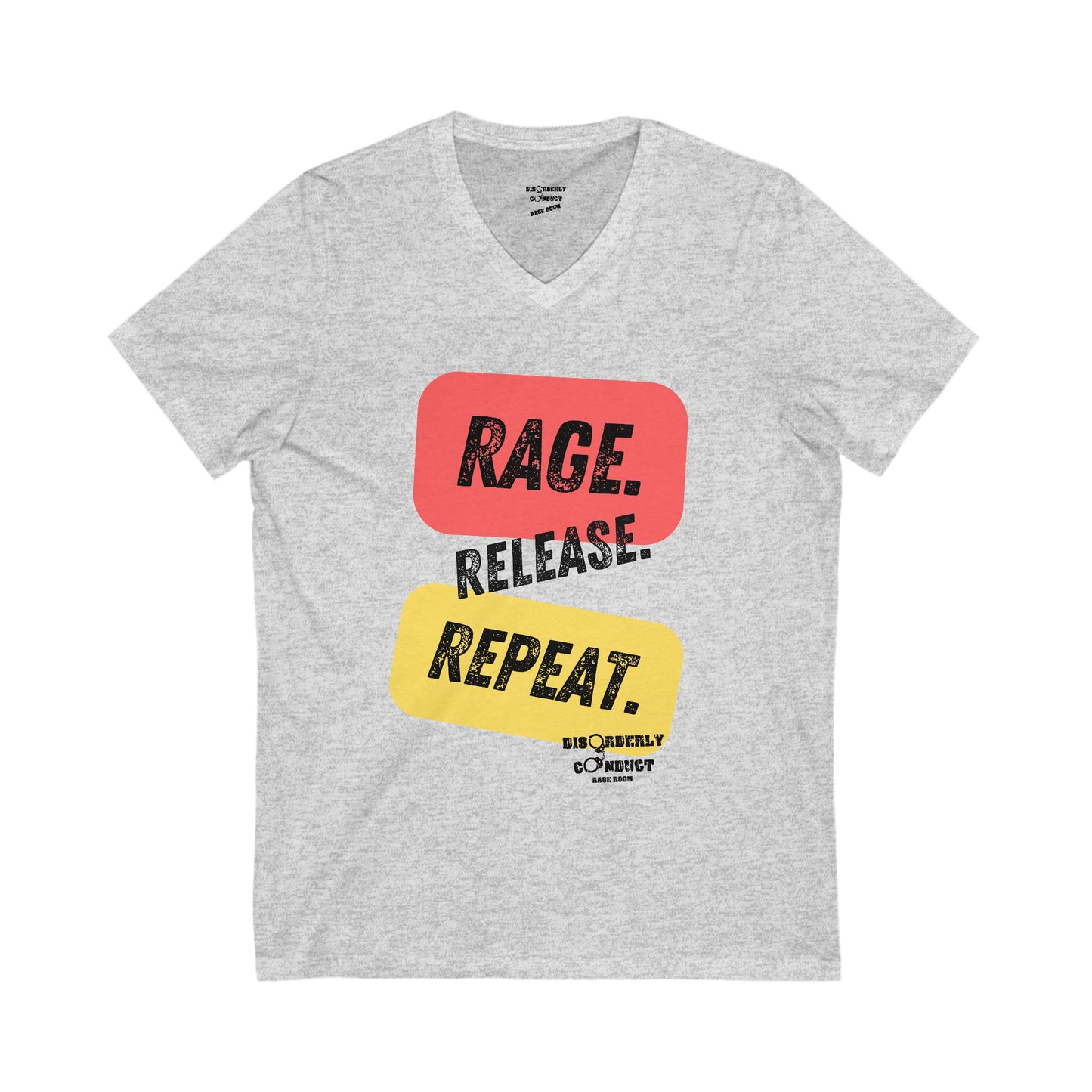 Disorderly Conduct Rage Rooms - RAGE. RELEASE. REPEAT. - Unisex Jersey Short Sleeve V-Neck Tee